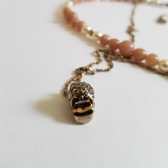 Alexander McQueen Layered Skull Beads Necklace Bronze Pink - Picture 4 of 11